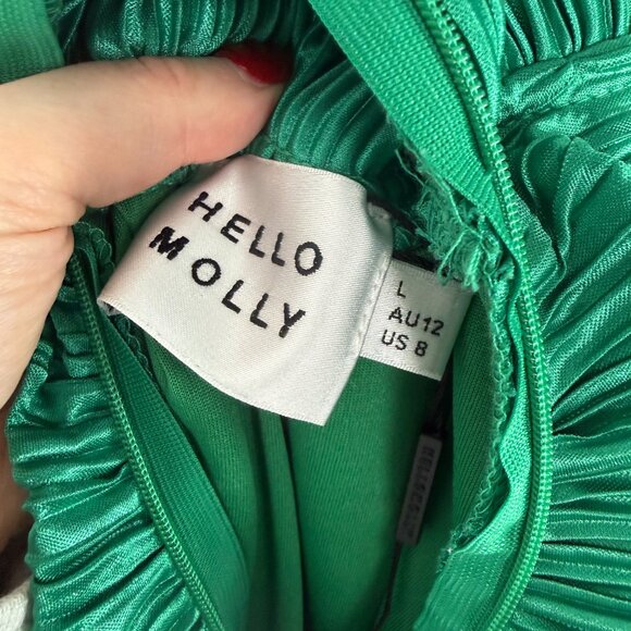 Hello Molly Hype Girl Plisse Long Sleeve Mini Dress Green US Size 8 - Picture 8 of 12
